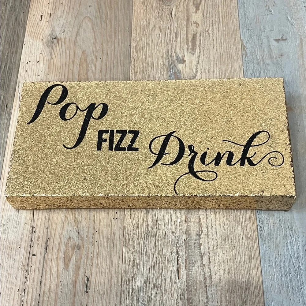 bebe Gold Glitter Pop Fizz Drink Sign Canvas Home Decor Party Gift Chic 12”X6”
